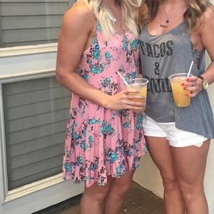 Pink Floral Low Back Mini Dress